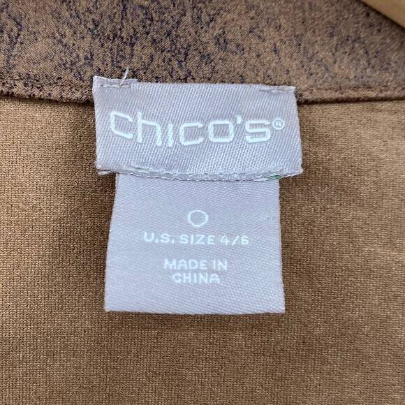Chicos Faux Suede Jacket Zipper Front Moto Lace Up Sleeves Brown Womens Small 4 - Picture 6 of 8